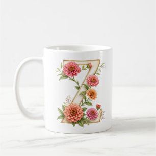 Floral Letter Z Zinnia Flower Personalized Mug