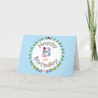 Floral letterB monogram Personalized Birthday Card