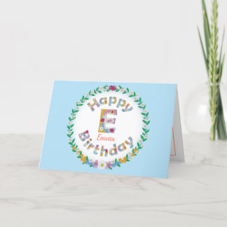 Floral letterE monogram Personalized Birthday Card