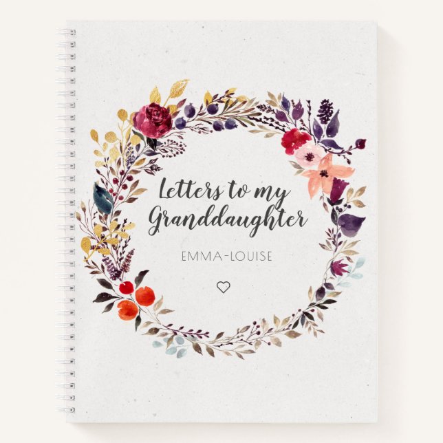 Floral Letters to My Granddaughter Keepsake Notebook (Front)
