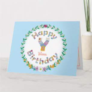 Floral letterY monogram Personalized Birthday Card