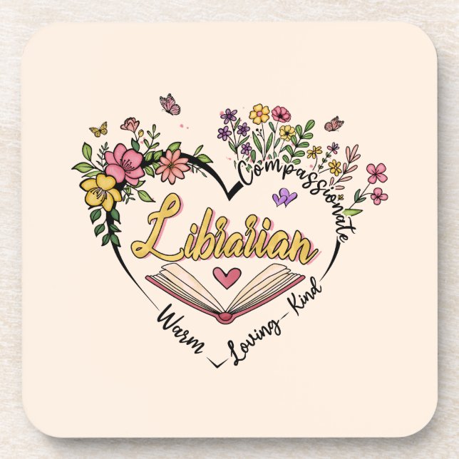 Floral Librarian Heart Coaster (Front)