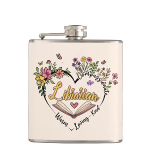 Floral Librarian Heart Hip Flask