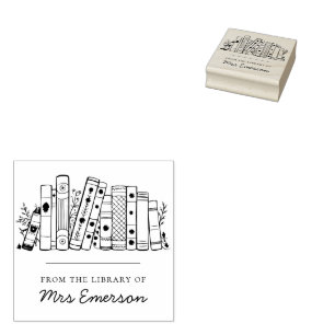 Floral Library Personalized Teacher Book Stamp