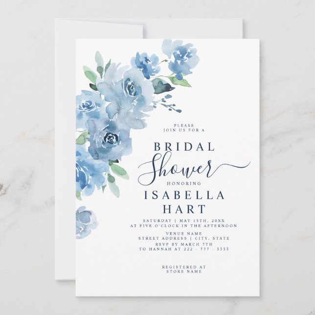 Floral Light Baby Blue Botanical Bridal Shower Invitation (Front)