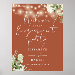Floral Lights Terracotta Engagement Welcome Sign
