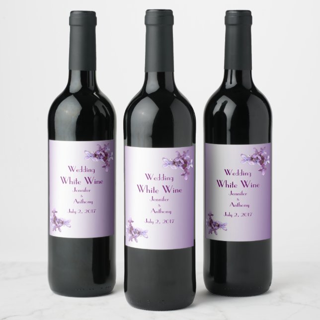 Floral Lilac Fleurs Mariage Étiquette de vin (Bouteilles)