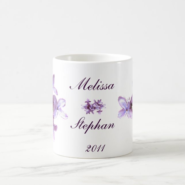 Floral Lilac Flowers Wedding Dated Coffee Mug (Center)
