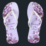 Floral Lilac Flowers Wedding Grandmother of Bride Flip Flops<br><div class="desc">Lilacs are the theme of these elegant floral Grandmother of the Bride wedding flip flops with pink and mauve lilac flowers on a purple background.  The text can be customized for your special occasion.</div>