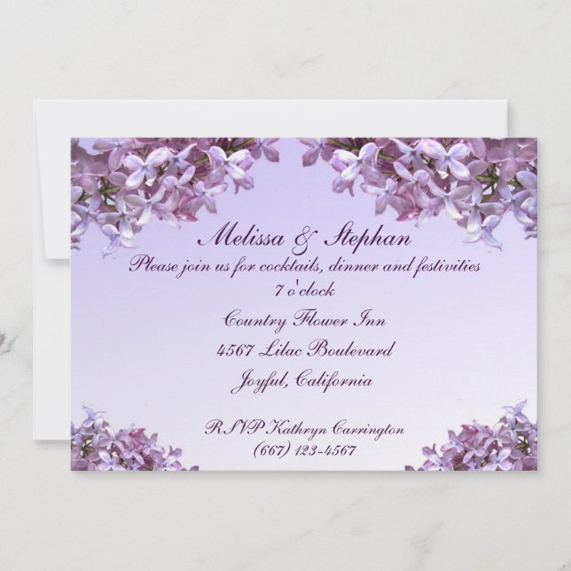 Floral Lilac Flowers Wedding Reception Invitation (Front)