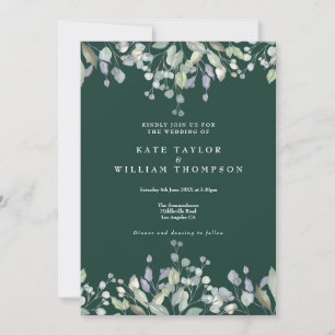 Floral Lilac Greenery Emerald QR Code Wedding Invitation