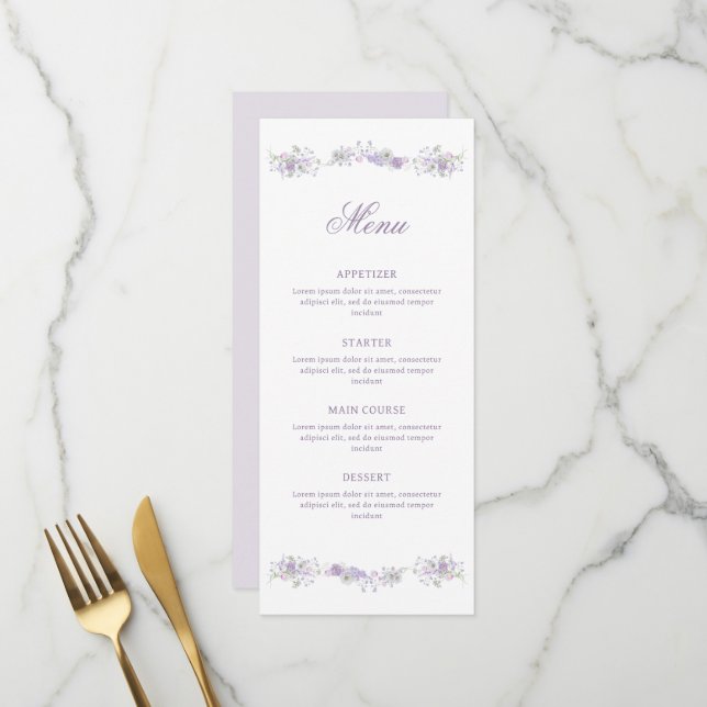 Floral Lilac Lavender Classic Menu (Front/Back In Situ)