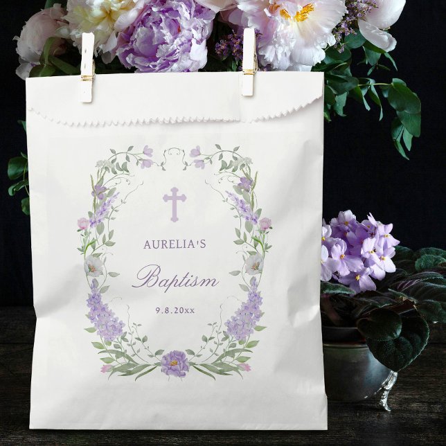 Floral Lilac Lavender Frame Baptism Favour Bag (Creator Uploaded)