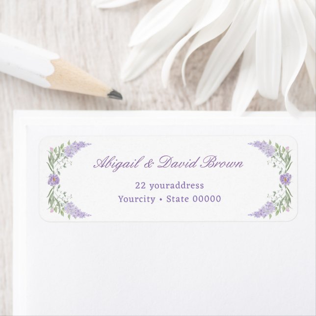 Floral Lilac Lavender Frame Return Address (En situation)