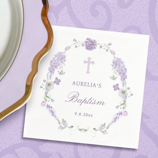 Floral Lilac Lavender Wreath Baptism Napkin (Creator Uploaded)