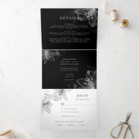 Floral Lilies B&W Tripler Tout En Une Invitation