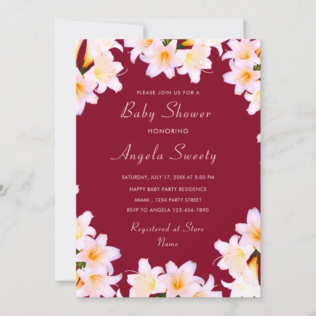 Floral Lilies Baby Shower Invitation Template (Front)