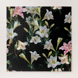 Floral lilies: black background painting jigsaw puzzle