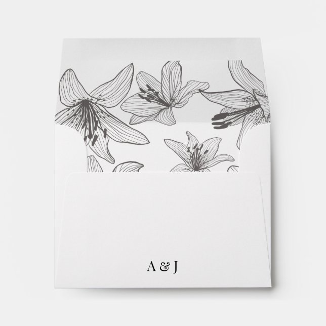 Floral Lilies Return Address Wedding RSVP Envelope (Back (Bottom))