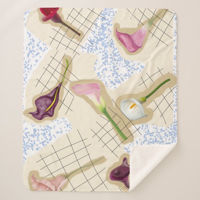 Floral Lilly Pattern  Sherpa Blanket (Front)