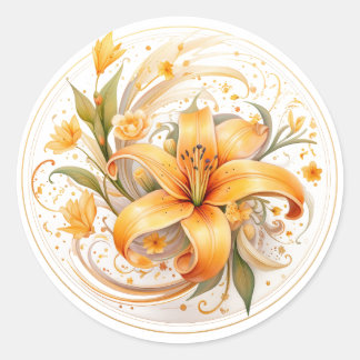 Floral Lily Classic Round Sticker
