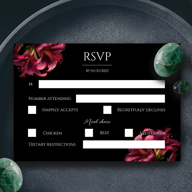 Floral Lily Dark Gothic Wedding Carte RSVP (Floral Lilly Moody Gothic Wedding RSVP Card)