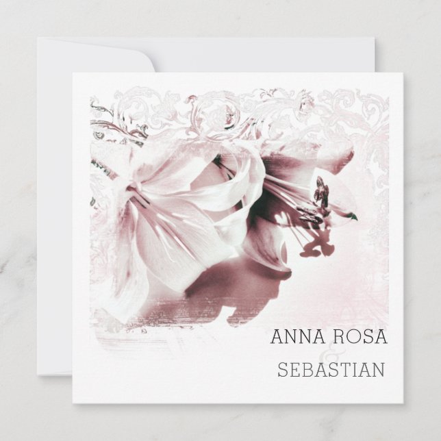 *~* Floral Lily Ornate AR12 QR PHOTO RSVP Wedding Invitation (Front)