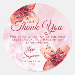 Floral Lily Party Thank You Favour Classic Round Sticker