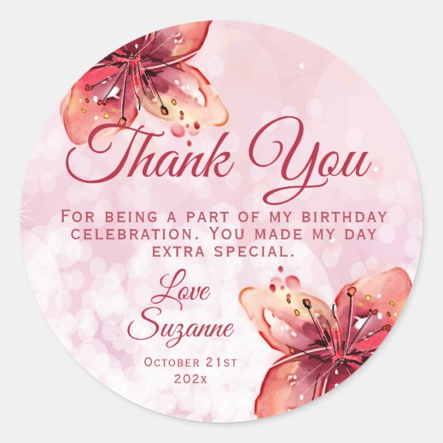 Floral Lily Party Thank You Favour Classic Round Sticker (Front)