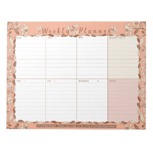 Floral Lily Weekly Planner   Week At A Glance Notepad