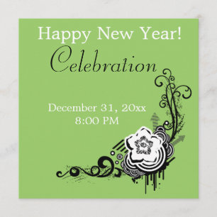 Floral Lime Grunge New Year's Eve Party Invitation