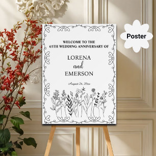 Floral Line Art 65th Wedding Anniversary Welcome Poster