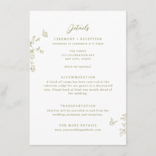 Floral Line Art Butterflies Wedding Details Enclosure Card