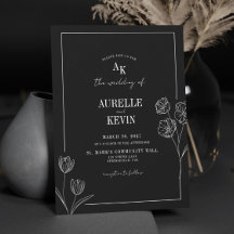 Floral Line Art Rustic Black Elegant Wedding