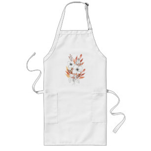 Floral Line Art & Terracotta Watercolor – Elegant  Long Apron