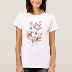 Floral Line Art & Terracotta Watercolor – Elegant  T-Shirt