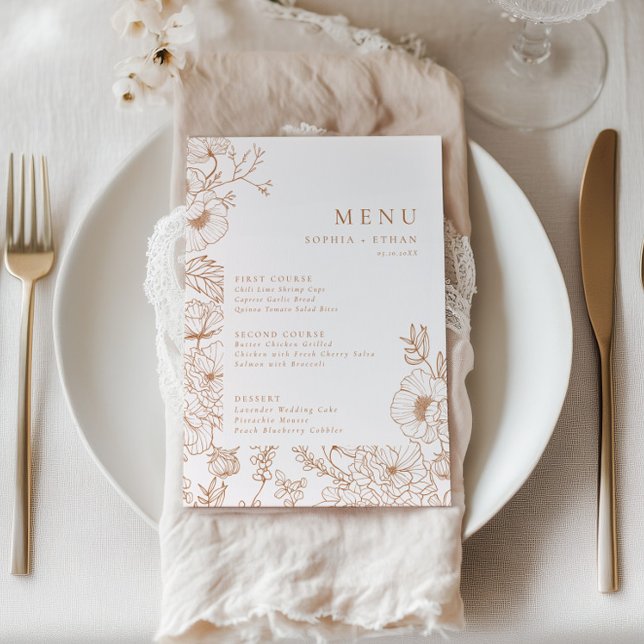 Floral Line Art Terracotta Wedding Menu (Creator Uploaded)