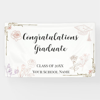 Floral Line Corner Accents Graduation Banner