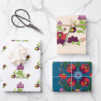 Floral Line simple Abstract Folk Hungarian Wrapping Paper Sheet