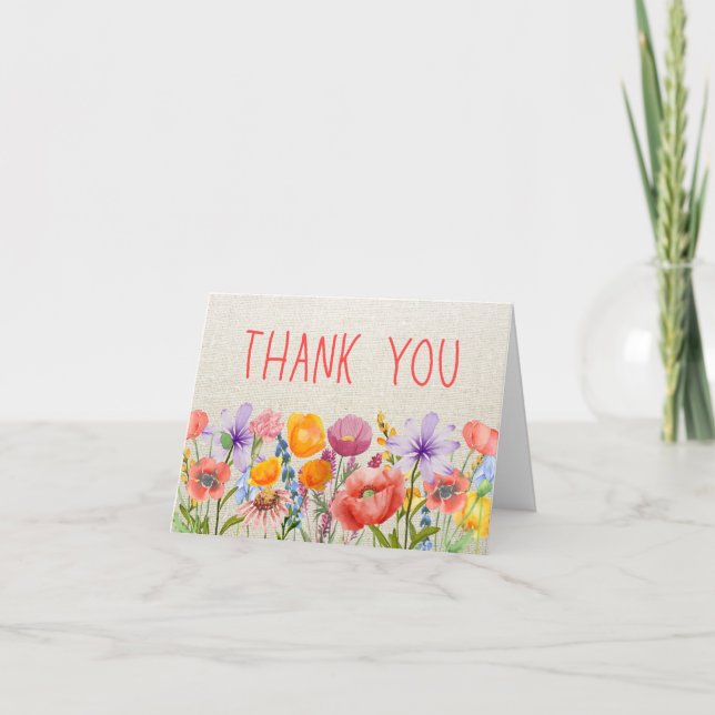 Floral Linen Thanks - Warm Inside Message Thank You Card (Front)