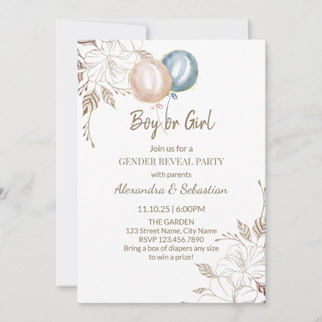 Floral Lines Genre Reveillez Invitation (Devant)