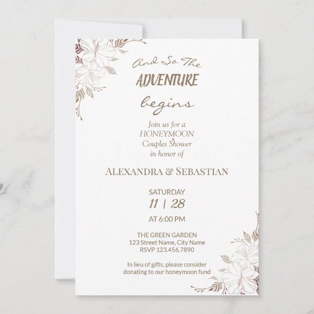 Floral Lines Grass Lune de miel Douche Invitation (Devant)
