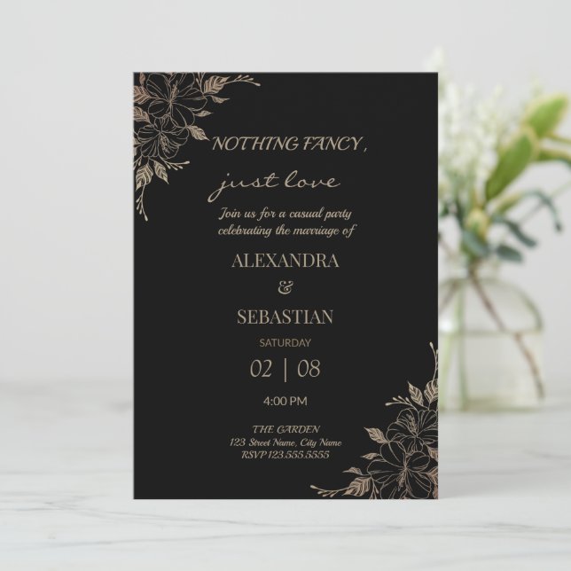 Floral Lines Mariage Réception Invitation (Debout devant)