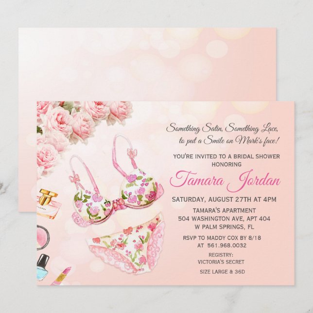 Floral Lingerie Bridal Shower Invitation (Front/Back)