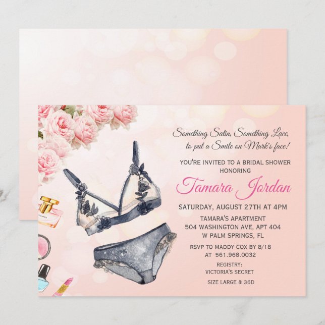 Floral Lingerie Bridal Shower Invitation (Front/Back)