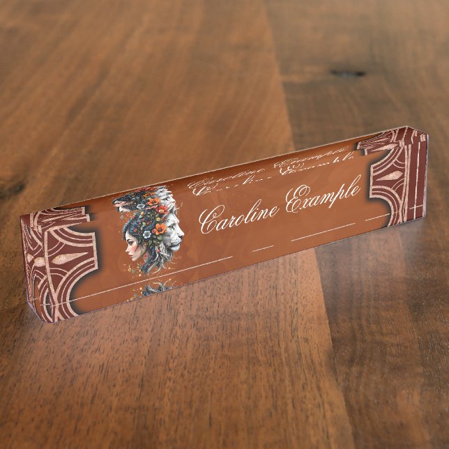 Floral Lion and Woman Portrait  Nameplate (Side)