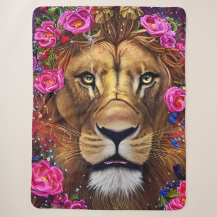 Floral Lion Head Sherpa Blanket