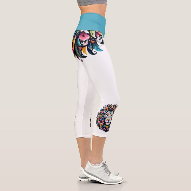 Floral Lion Silhouette Capri Leggings (Right)
