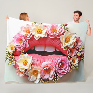 Floral Lips Artistry Fleece Blanket