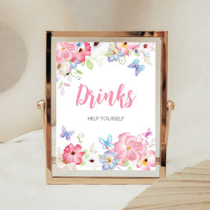 Floral Little Butterfly Baby Shower Drinks Sign
